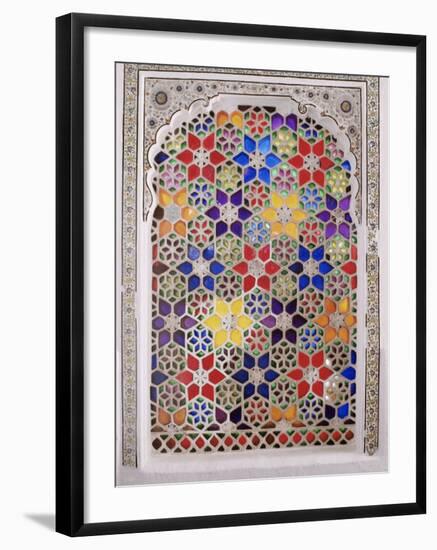 Coloured Glass Jali in Hallway Within the Palace, Deo Garh Palace Hotel, Deo Garh, India-John Henry Claude Wilson-Framed Photographic Print