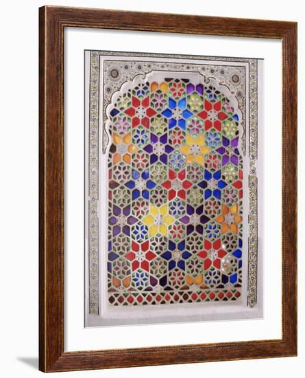 Coloured Glass Jali in Hallway Within the Palace, Deo Garh Palace Hotel, Deo Garh, India-John Henry Claude Wilson-Framed Photographic Print