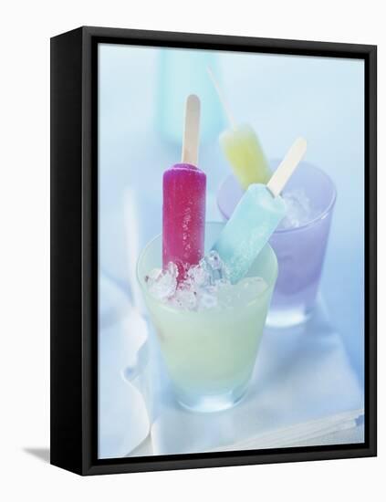 Coloured Ice Lollies in Glasses of Crushed Ice-Ian Garlick-Framed Premier Image Canvas