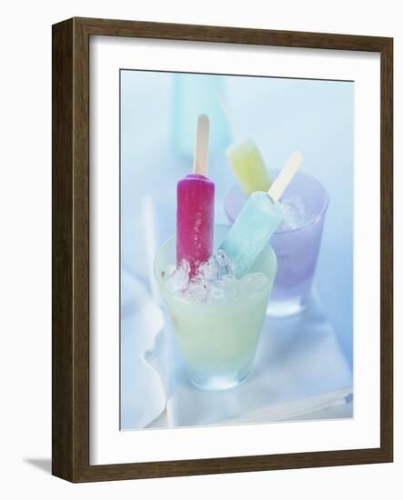 Coloured Ice Lollies in Glasses of Crushed Ice-Ian Garlick-Framed Photographic Print