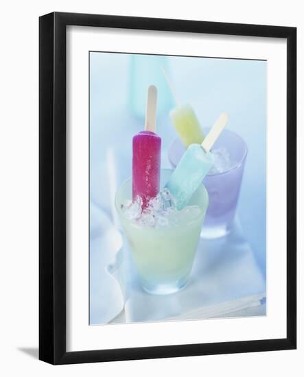 Coloured Ice Lollies in Glasses of Crushed Ice-Ian Garlick-Framed Photographic Print