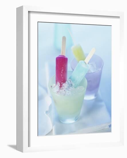 Coloured Ice Lollies in Glasses of Crushed Ice-Ian Garlick-Framed Photographic Print