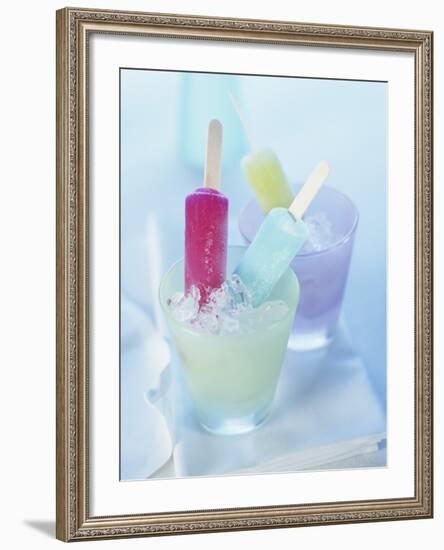 Coloured Ice Lollies in Glasses of Crushed Ice-Ian Garlick-Framed Photographic Print