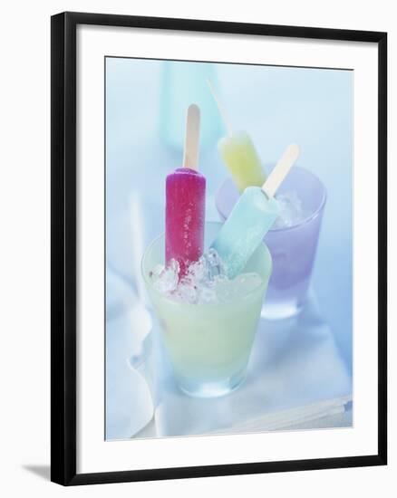 Coloured Ice Lollies in Glasses of Crushed Ice-Ian Garlick-Framed Photographic Print