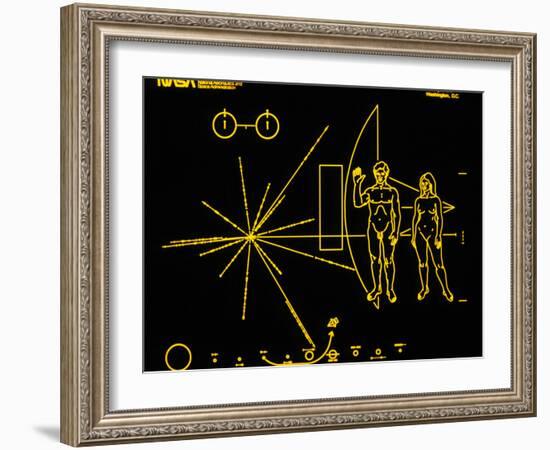 Coloured Pictorial Plaque on Pioneer 10 And 11-null-Framed Photographic Print