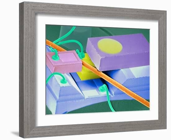 Coloured SEM of a Laser Unit for Fibre Optics-Volker Steger-Framed Photographic Print