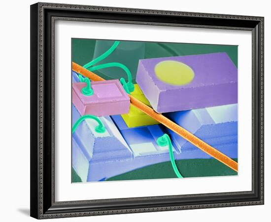 Coloured SEM of a Laser Unit for Fibre Optics-Volker Steger-Framed Photographic Print