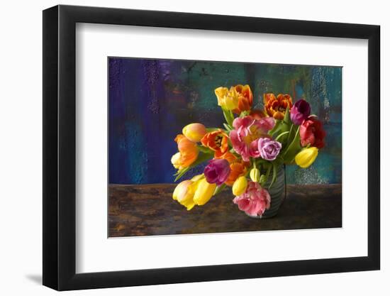 Coloured Tulip Bouquet in Handle Vessel-Brigitte Protzel-Framed Photographic Print