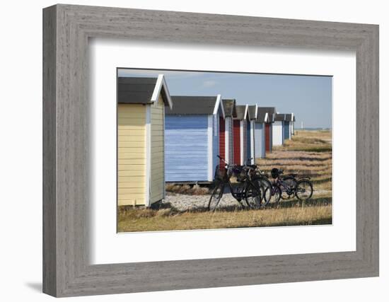 Colourful Beach Huts and Bicycles, South Sweden-Stuart Black-Framed Photographic Print