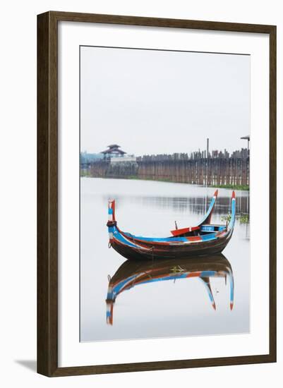 Colourful Boat and U Bein Bridge on Taungthaman Lake, Amarapura, Mandalay, Myanmar (Burma), Asia-Christian Kober-Framed Photographic Print