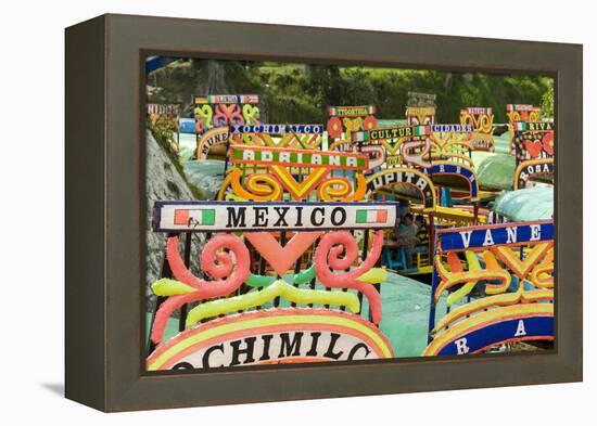 Colourful Boats at the Floating Gardens in Xochimilco-John Woodworth-Framed Premier Image Canvas