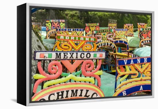 Colourful Boats at the Floating Gardens in Xochimilco-John Woodworth-Framed Premier Image Canvas