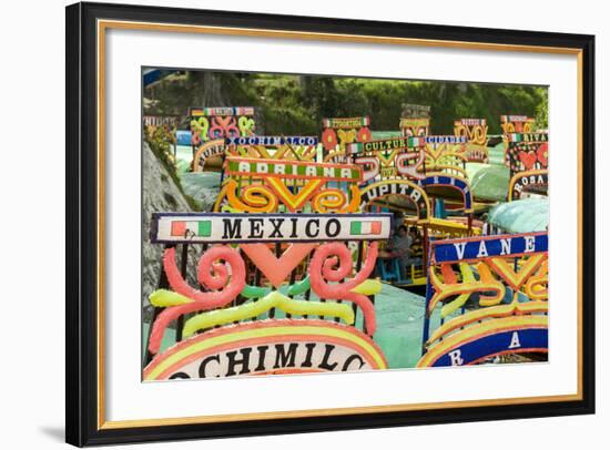 Colourful Boats at the Floating Gardens in Xochimilco-John Woodworth-Framed Photographic Print