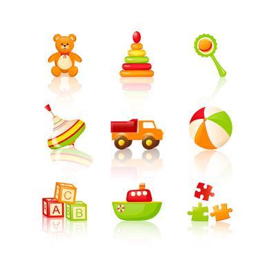 'Colourful Children'S Toys Icons' Art Print - Rainledy | Art.com