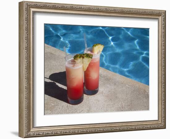 Colourful Cocktails by the Pool, Punta Cana, Dominican Republic, West Indies, Caribbean, Central Am-Frank Fell-Framed Photographic Print