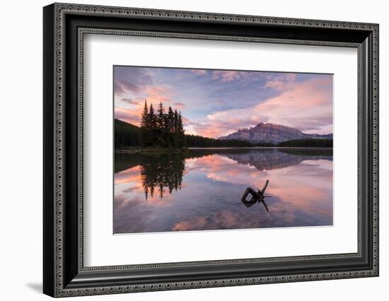 Colourful dawn sky above Mount Rundle and Two Jack Lake, Banff National Park, Alberta, Canada. Autu-Adam Burton-Framed Photographic Print