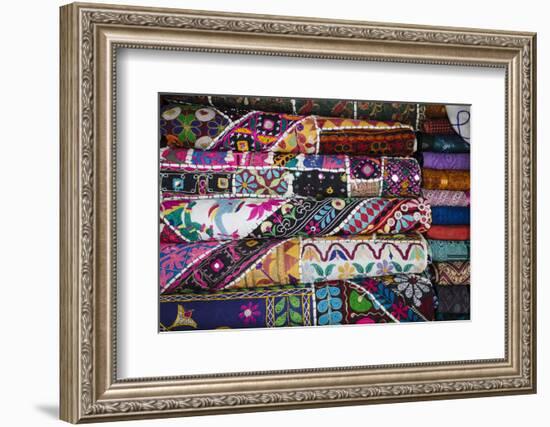 Colourful Hand Woven Fabrics at Mapusa Market, Goa, India, Asia-Yadid Levy-Framed Photographic Print