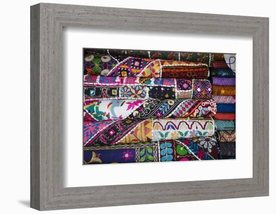 Colourful Hand Woven Fabrics at Mapusa Market, Goa, India, Asia-Yadid Levy-Framed Photographic Print