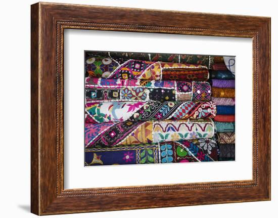 Colourful Hand Woven Fabrics at Mapusa Market, Goa, India, Asia-Yadid Levy-Framed Photographic Print