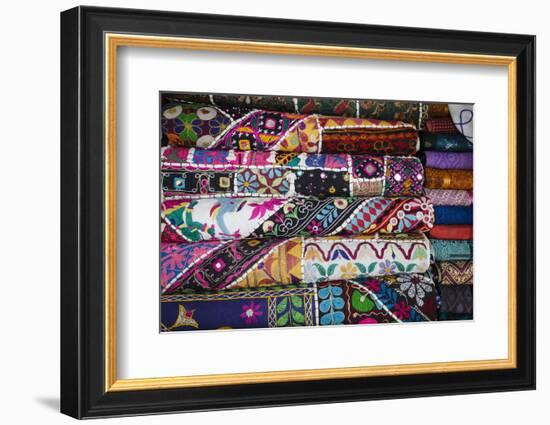 Colourful Hand Woven Fabrics at Mapusa Market, Goa, India, Asia-Yadid Levy-Framed Photographic Print