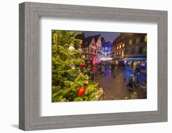 Colourful lights on Christmas trees and ornaments at dusk, Colmar, Haut-Rhin department, Alsace, Fr-Roberto Moiola-Framed Photographic Print