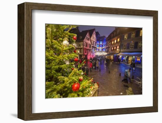 Colourful lights on Christmas trees and ornaments at dusk, Colmar, Haut-Rhin department, Alsace, Fr-Roberto Moiola-Framed Photographic Print