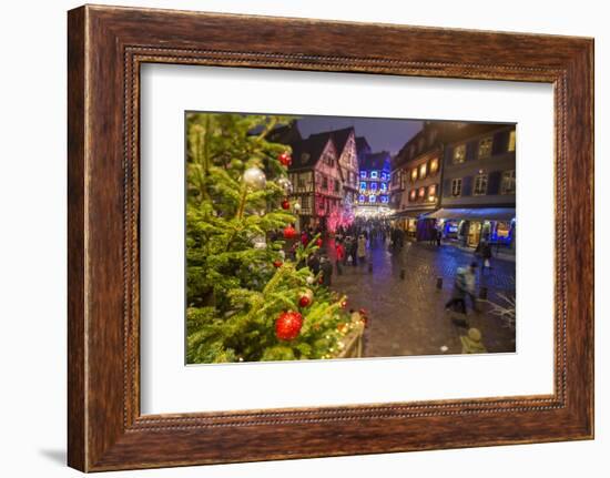 Colourful lights on Christmas trees and ornaments at dusk, Colmar, Haut-Rhin department, Alsace, Fr-Roberto Moiola-Framed Photographic Print