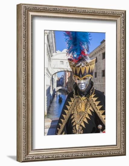 Colourful mask and costume of Carnival of Venice, Venice, Veneto, Italy, Europe-Roberto Moiola-Framed Photographic Print