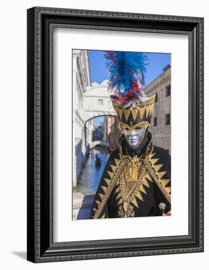 Colourful mask and costume of Carnival of Venice, Venice, Veneto, Italy, Europe-Roberto Moiola-Framed Photographic Print