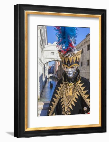 Colourful mask and costume of Carnival of Venice, Venice, Veneto, Italy, Europe-Roberto Moiola-Framed Photographic Print