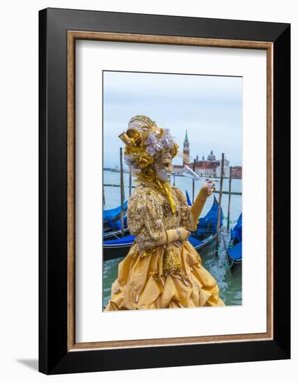 Colourful mask and costume of the Carnival of Venice, famous festival worldwide, Venice, Veneto, It-Roberto Moiola-Framed Photographic Print