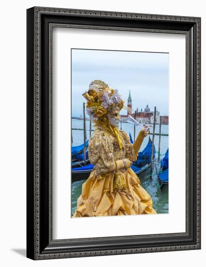 Colourful mask and costume of the Carnival of Venice, famous festival worldwide, Venice, Veneto, It-Roberto Moiola-Framed Photographic Print