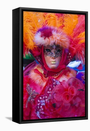 Colourful mask and costume of the Carnival of Venice, famous festival worldwide, Venice, Veneto, It-Roberto Moiola-Framed Premier Image Canvas