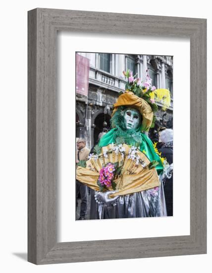 Colourful mask and costume of the Carnival of Venice, famous festival worldwide, Venice, Veneto, It-Roberto Moiola-Framed Photographic Print