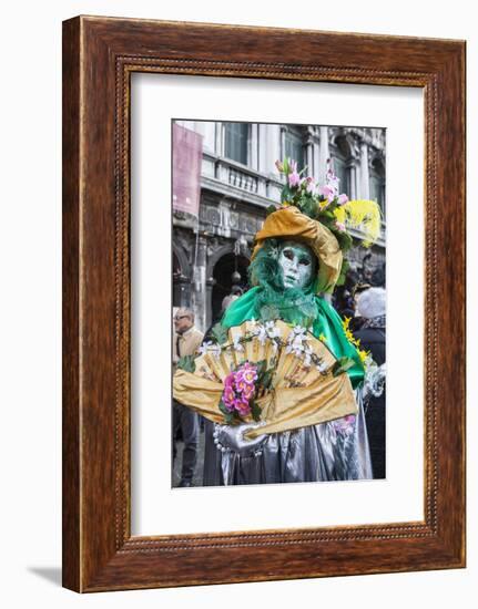 Colourful mask and costume of the Carnival of Venice, famous festival worldwide, Venice, Veneto, It-Roberto Moiola-Framed Photographic Print