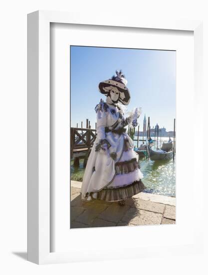 Colourful mask and costume of the Carnival of Venice, famous festival worldwide, Venice, Veneto, It-Roberto Moiola-Framed Photographic Print