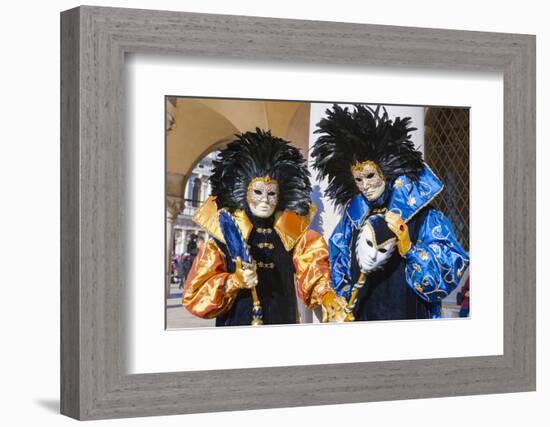 Colourful masks and costumes of the Carnival of Venice, famous festival worldwide, Venice, Veneto, -Roberto Moiola-Framed Photographic Print