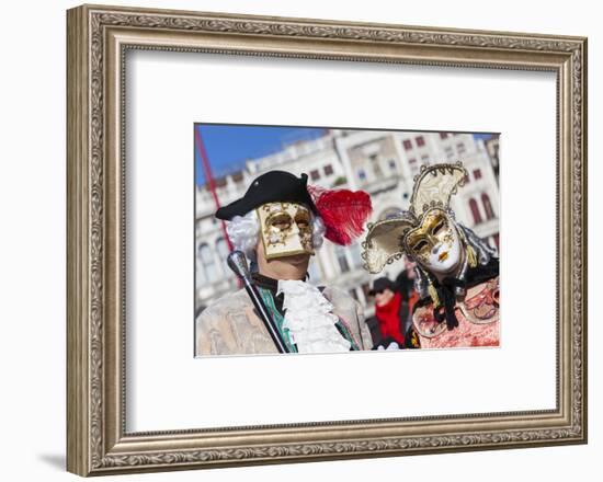 Colourful masks and costumes of the Carnival of Venice, famous festival worldwide, Venice, Veneto, -Roberto Moiola-Framed Photographic Print