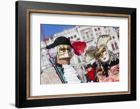 Colourful masks and costumes of the Carnival of Venice, famous festival worldwide, Venice, Veneto, -Roberto Moiola-Framed Photographic Print