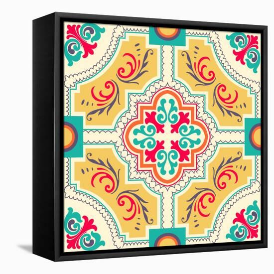 Colourful Ornament Tiles-AnaMarques-Framed Stretched Canvas