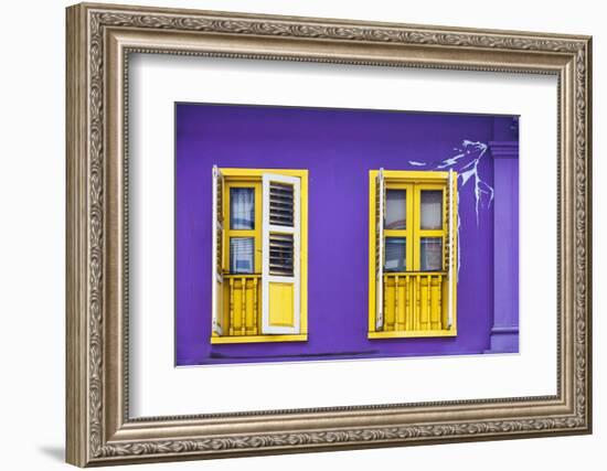 Colourful Purple Painted House and Yellow Window Detail on Tanjong Pagar Road, Singapore.-Cahir Davitt-Framed Photographic Print