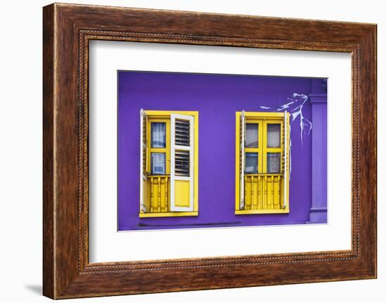 Colourful Purple Painted House and Yellow Window Detail on Tanjong Pagar Road, Singapore.-Cahir Davitt-Framed Photographic Print