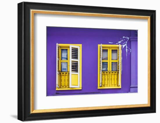 Colourful Purple Painted House and Yellow Window Detail on Tanjong Pagar Road, Singapore.-Cahir Davitt-Framed Photographic Print