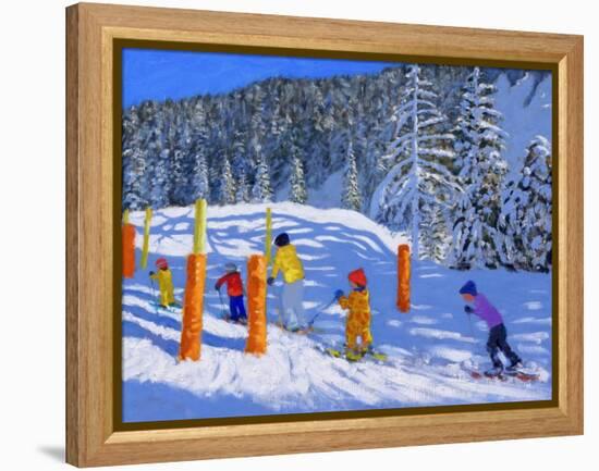 Colourful Skiing, Les Arcs, France, 2018-Andrew Macara-Framed Premier Image Canvas