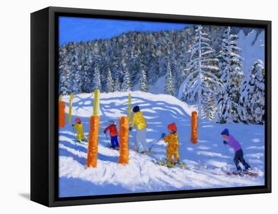 Colourful Skiing, Les Arcs, France, 2018-Andrew Macara-Framed Premier Image Canvas