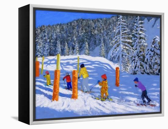 Colourful Skiing, Les Arcs, France, 2018-Andrew Macara-Framed Premier Image Canvas
