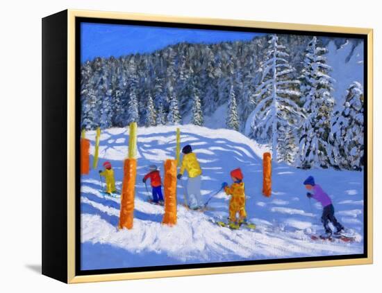 Colourful Skiing, Les Arcs, France, 2018-Andrew Macara-Framed Premier Image Canvas