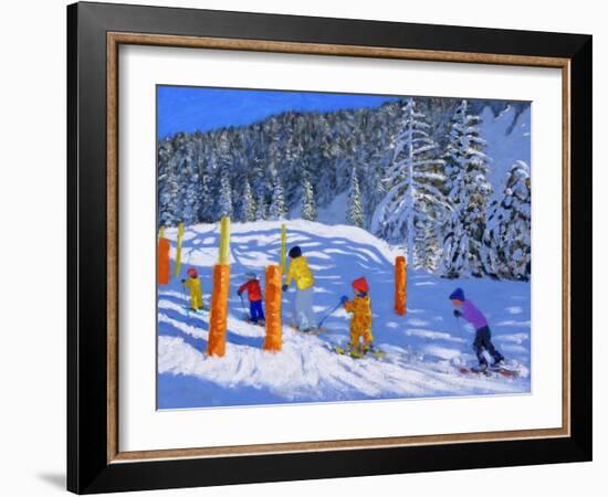 Colourful Skiing, Les Arcs, France, 2018-Andrew Macara-Framed Giclee Print