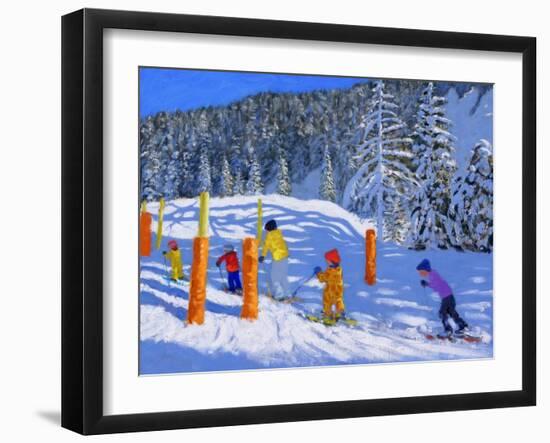 Colourful Skiing, Les Arcs, France, 2018-Andrew Macara-Framed Giclee Print
