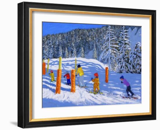 Colourful Skiing, Les Arcs, France, 2018-Andrew Macara-Framed Giclee Print